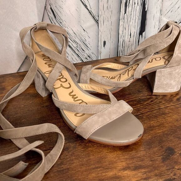 Sam Edelman Sheri Taupe Suede Ankle Wrap Sandals 7.5 - Picture 2 of 8